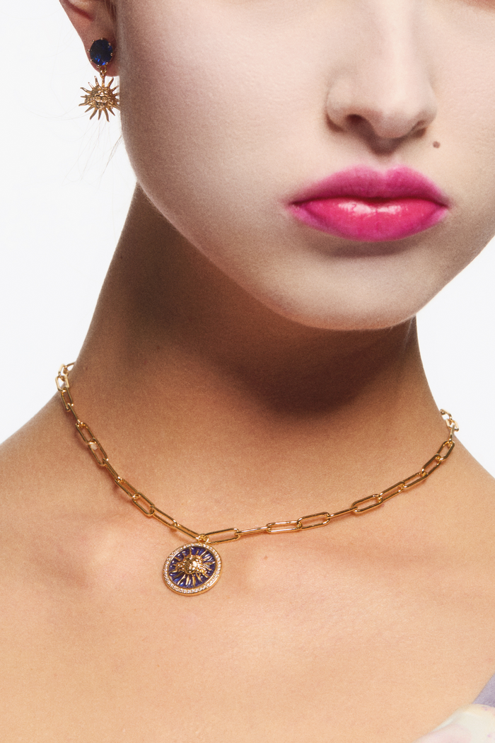 Les Néréides Sun King Blue Medal Chain Necklace - Multicolor