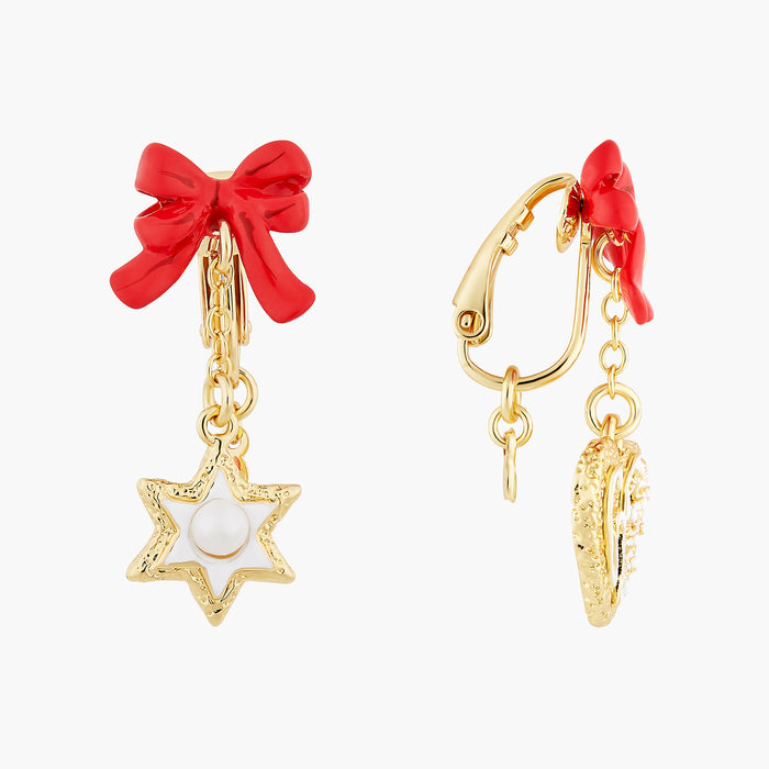 Les Néréides The Nutcracker Heart And Star Biscuits And Red Bow Clip-On Earrings - Multi