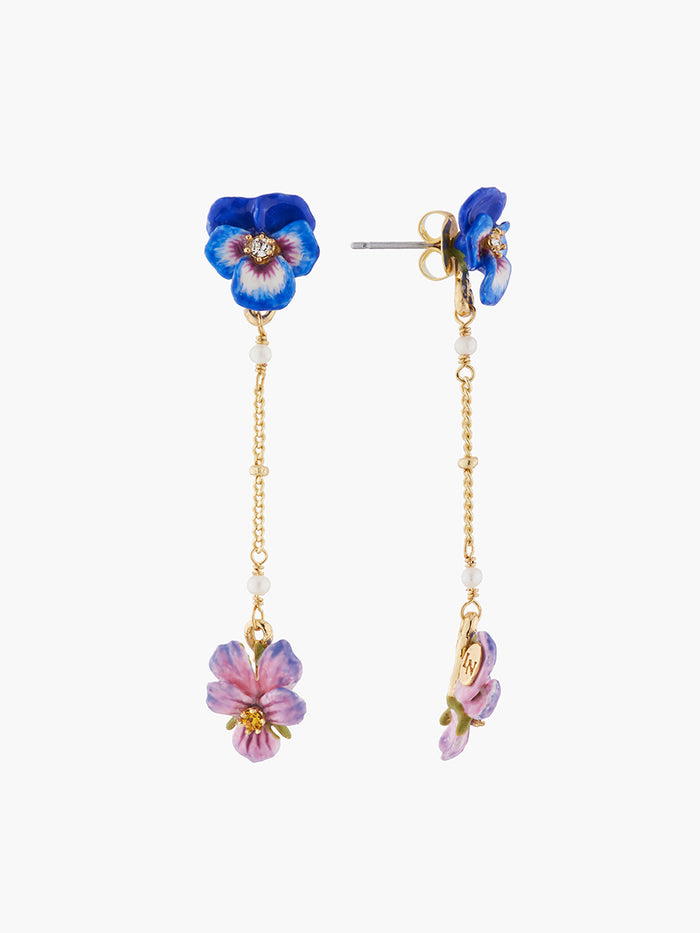 Les Néréides Thousand Pansies And Freshwater Pearls Stud Pendant Earrings - Blue