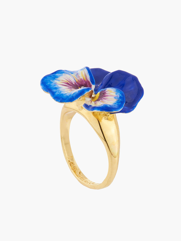 Les Néréides Thousand Pansies Blue Pansy And Faceted Crystal Cocktail Ring - 50 / Blue