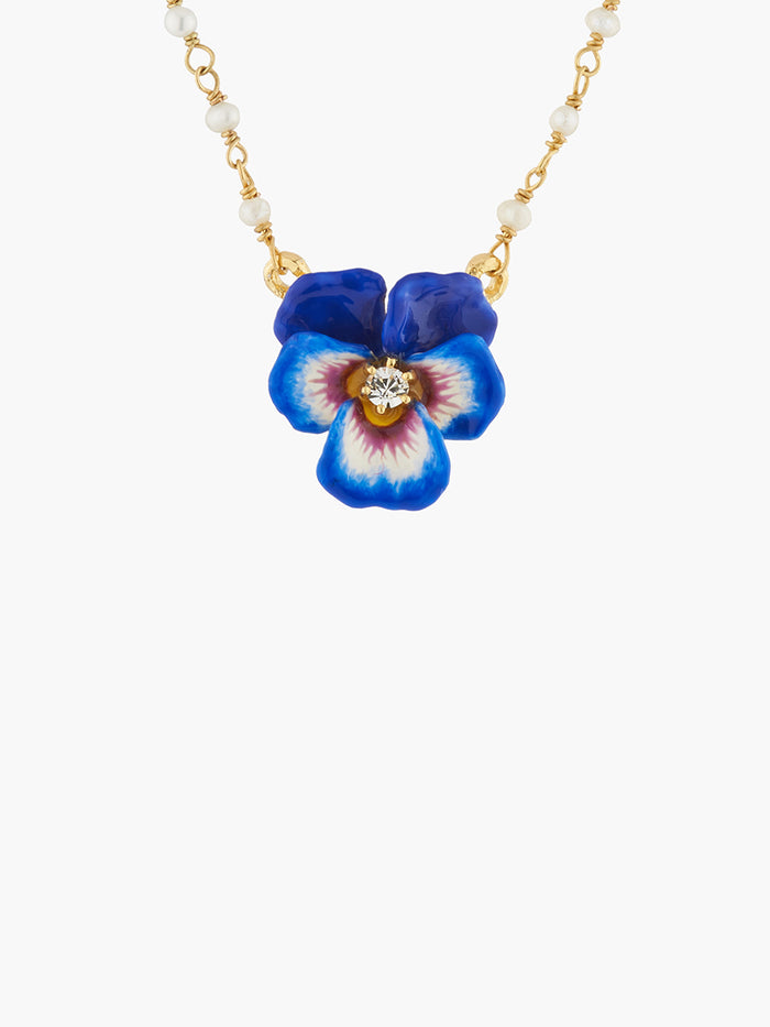les néréides Thousand Pansies Blue pansy and faceted crystal pendant necklace - Blue