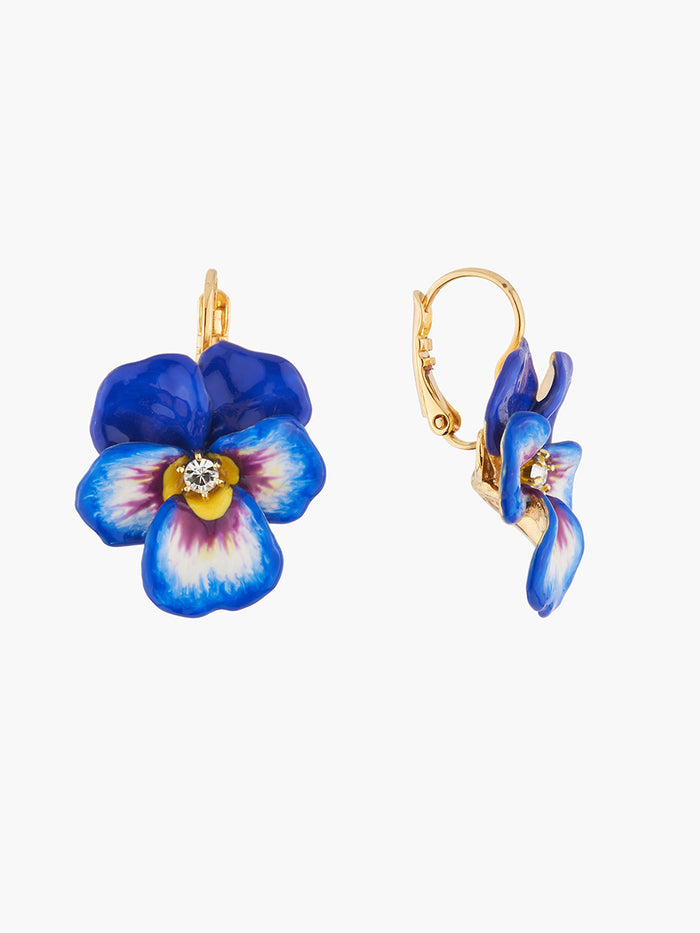 Les Néréides Thousand Pansies Blue Pansy And Faceted Crystal Sleeper Earrings - Blue