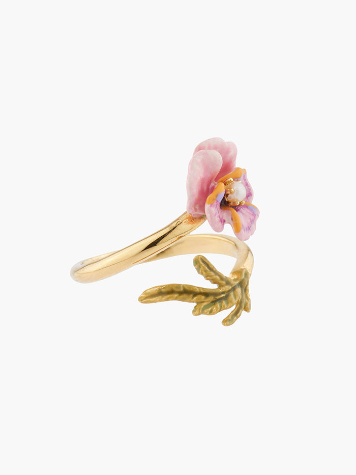 Les Néréides Thousand Pansies Pink Pansy And Freshwater Pearl Adjustable Ring - Pink