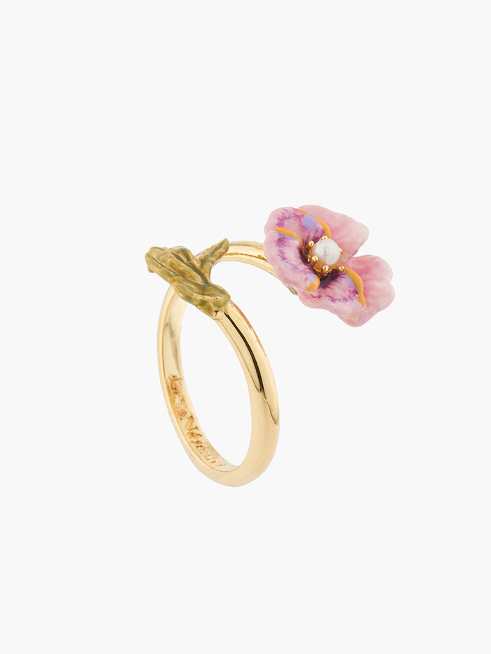 Les Néréides Thousand Pansies Pink Pansy And Freshwater Pearl Adjustable Ring - Pink