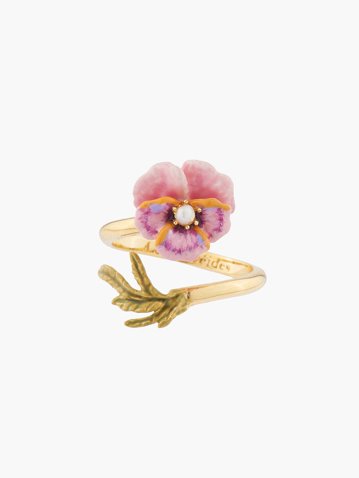 les néréides Thousand Pansies Pink pansy and freshwater pearl adjustable ring - Pink
