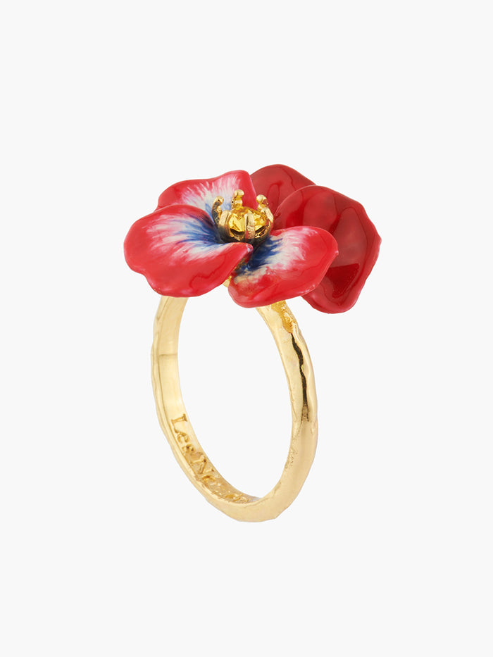 Les Néréides Thousand Pansies Red Pansy And Faceted Crystal Cocktail Ring - 50 / Red