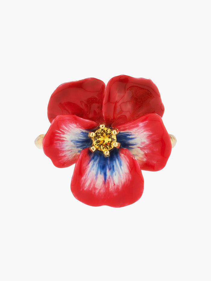 les néréides Thousand Pansies Red pansy and faceted crystal cocktail ring - 50 / Red