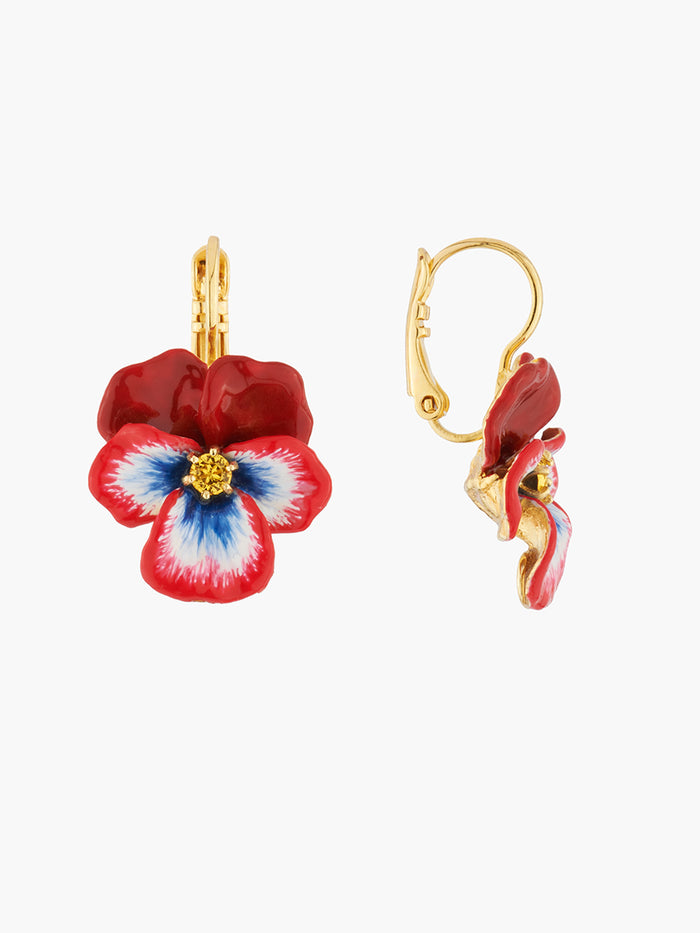 Les Néréides Thousand Pansies Red Pansy And Faceted Crystal Dormeuses Earrings - Red