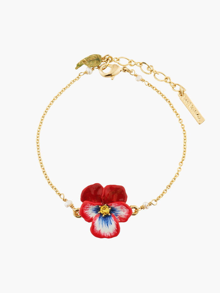 les néréides Thousand Pansies Red Pansy and faceted crystal thin link chain bracelet - Red