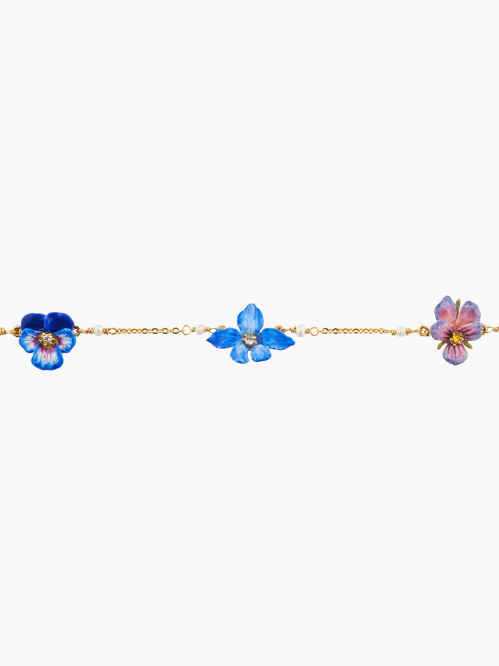 Les Néréides Thousand Pansies Violet And Pansy Thin Link Chain Bracelet - Blue