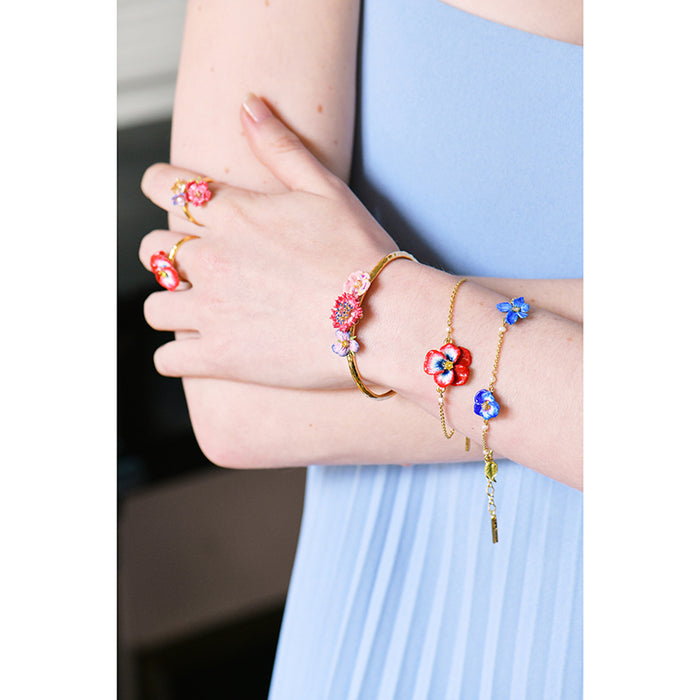 Les Néréides Thousand Pansies Violet And Pansy Thin Link Chain Bracelet - Blue