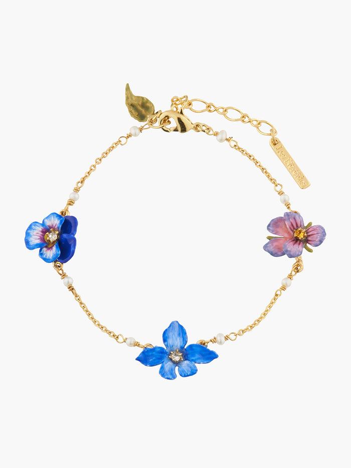 les néréides Thousand Pansies Violet and pansy thin link chain bracelet - Blue