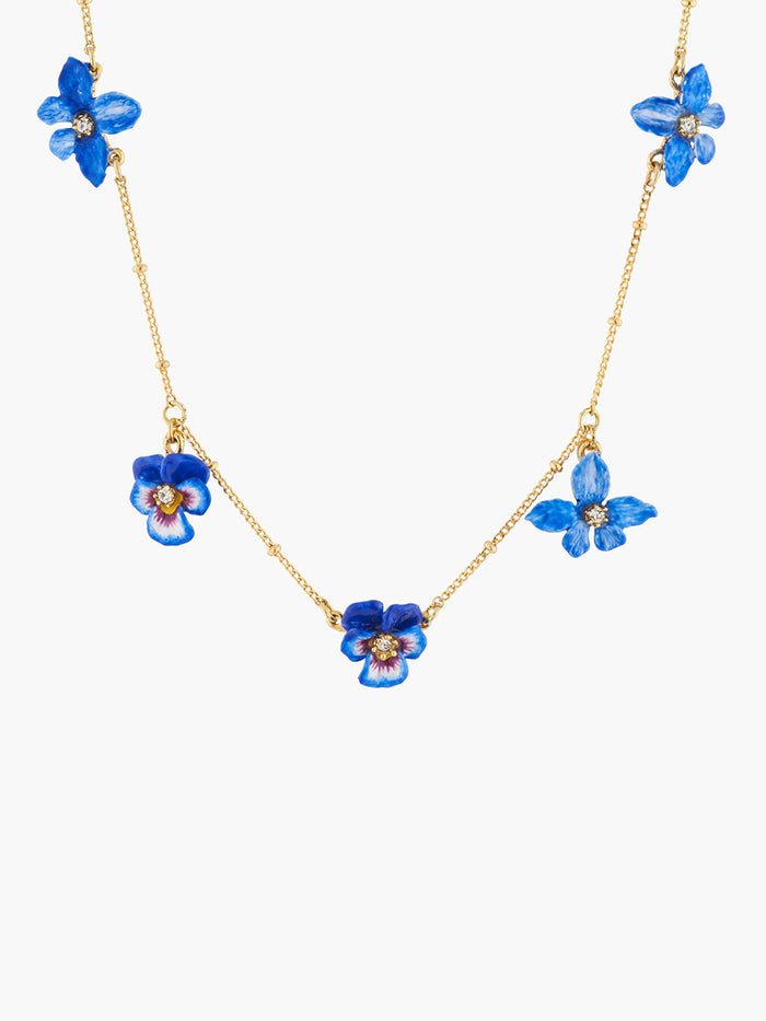 les néréides Thousand Pansies Violet pansy and golden beads thin necklace - Blue