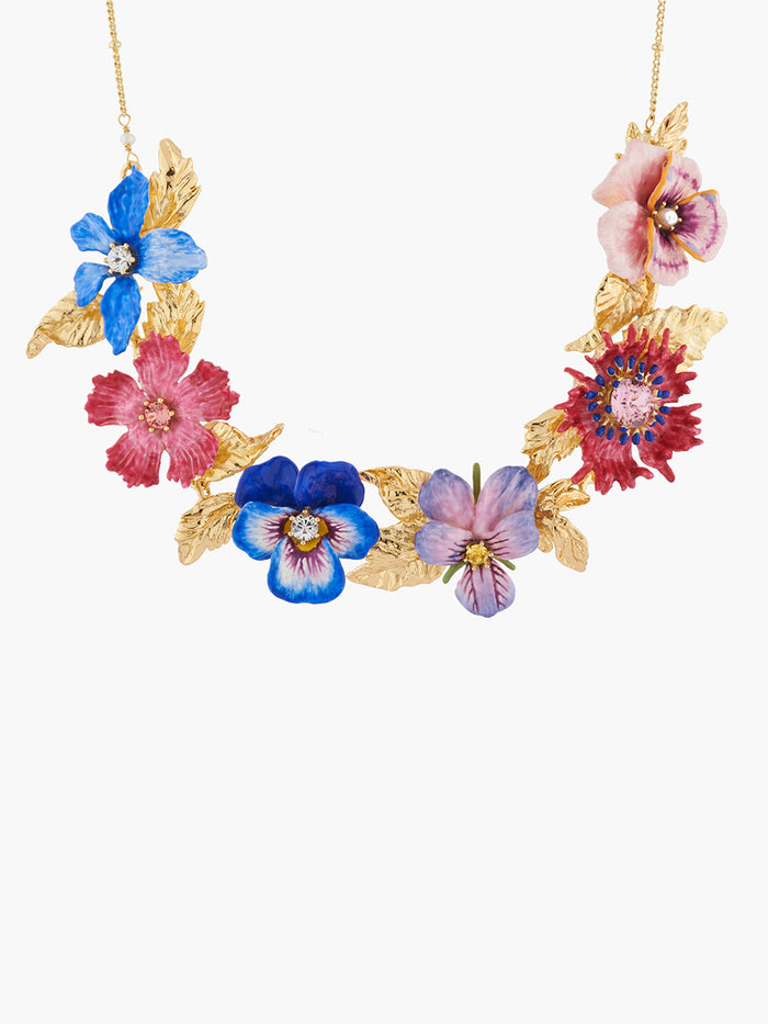 les néréides Thousand Pansies Winter's flower and golden leaves collar necklace - Multicolor