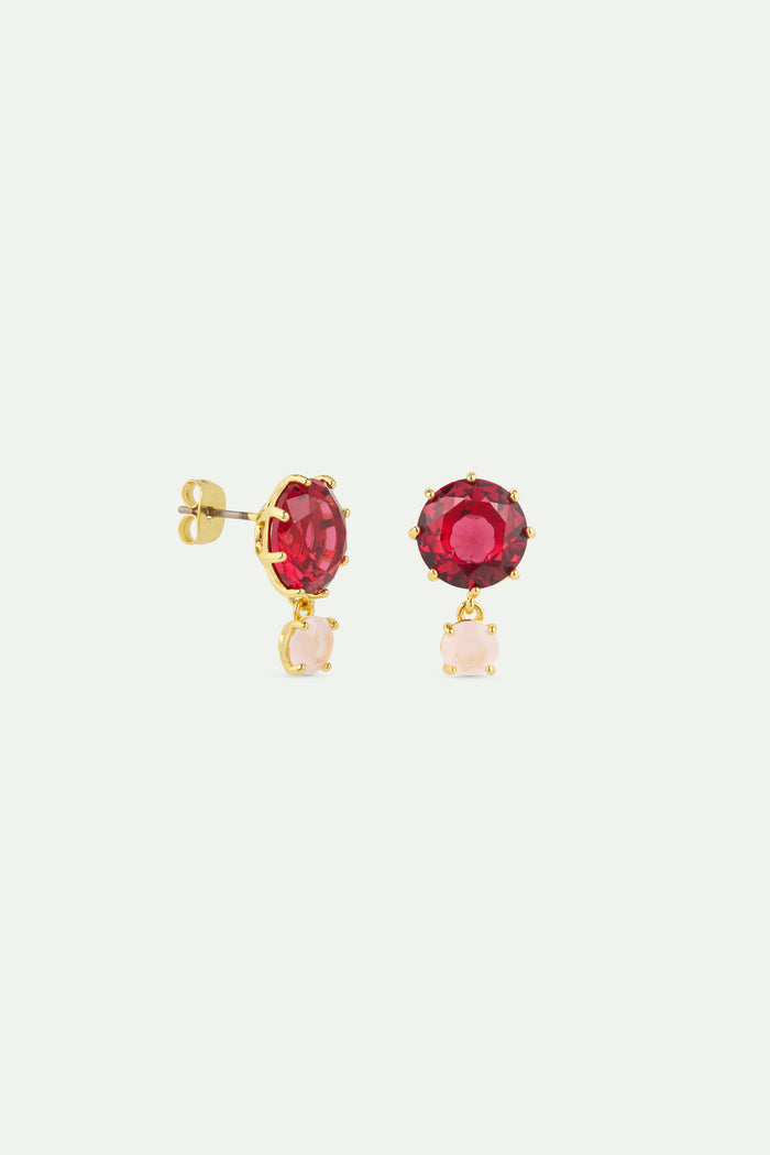 Les Néréides Two-Stone Light Pink And Dark Pink Diamantine Post Earrings - Pink