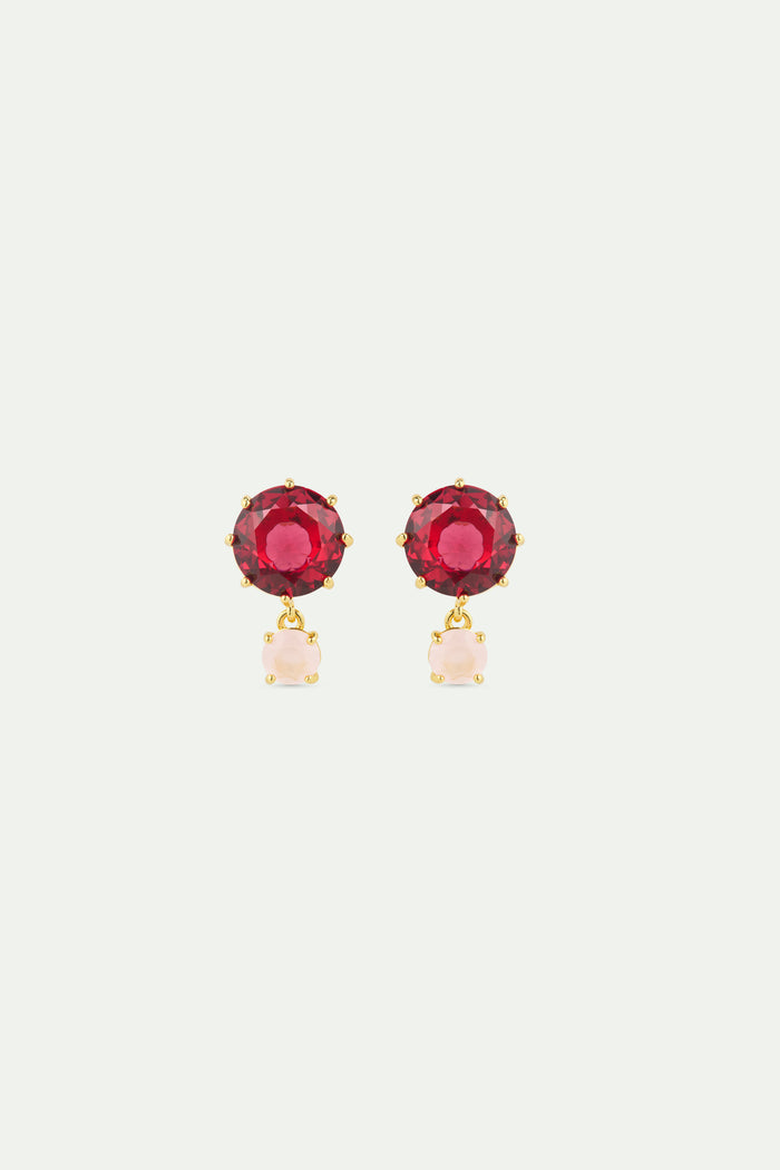 les néréides Two-Stone Light Pink and Dark Pink Diamantine Post Earrings - Pink