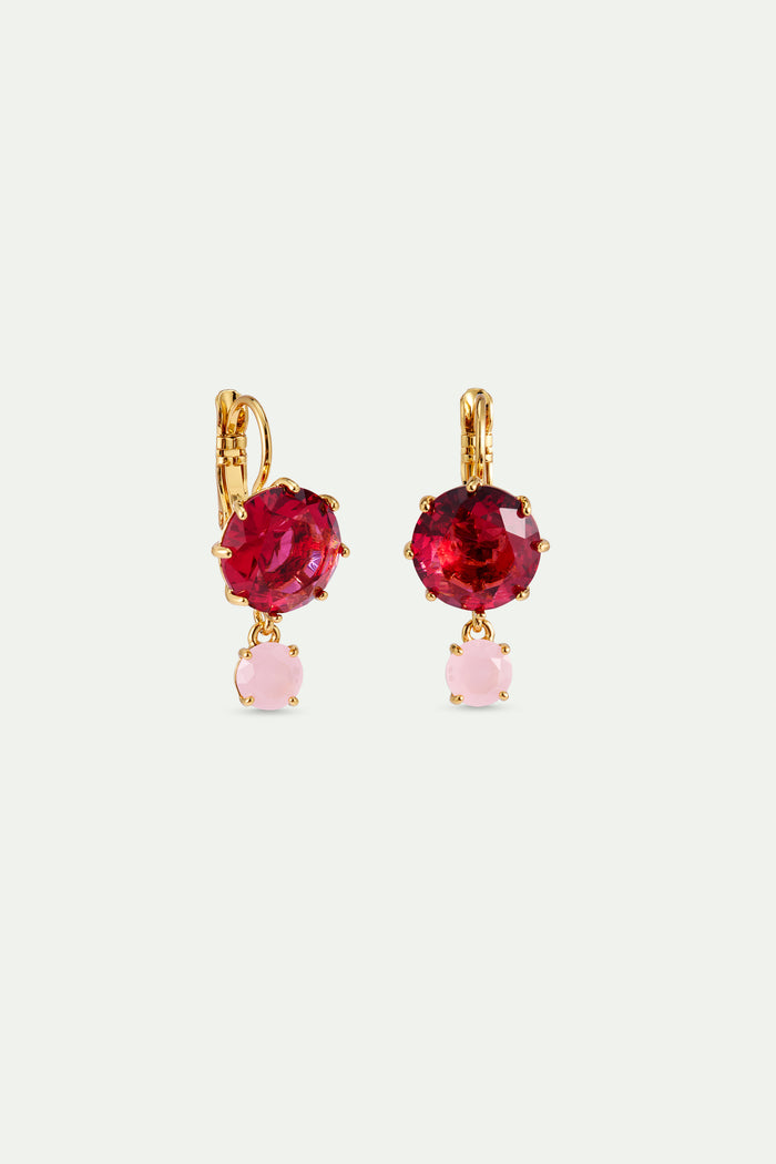 Les Néréides Two-Stone Light Pink And Dark Pink Diamantine Sleeper Earrings - Pink