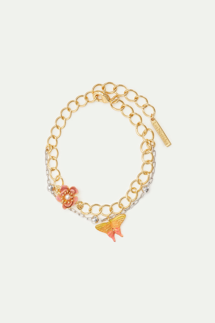 les néréides Two-Tone Double Chain Magnolia Flower and Butterfly Bracelet - Multicolor