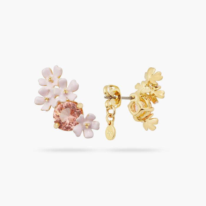 Les Néréides Verbena Flower And Round Stone Post Earrings - White