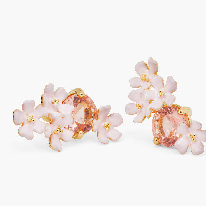 Les Néréides Verbena Flower And Round Stone Post Earrings - White