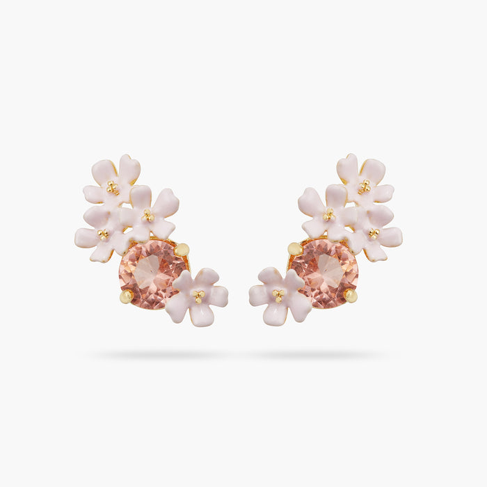 les néréides Verbena Flower and Round Stone Post Earrings - White