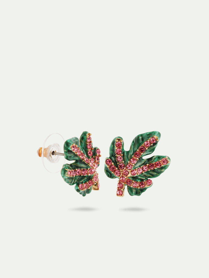 Les Néréides Vine Leaf And Faceted Crystal Post Earrings - Multicolor