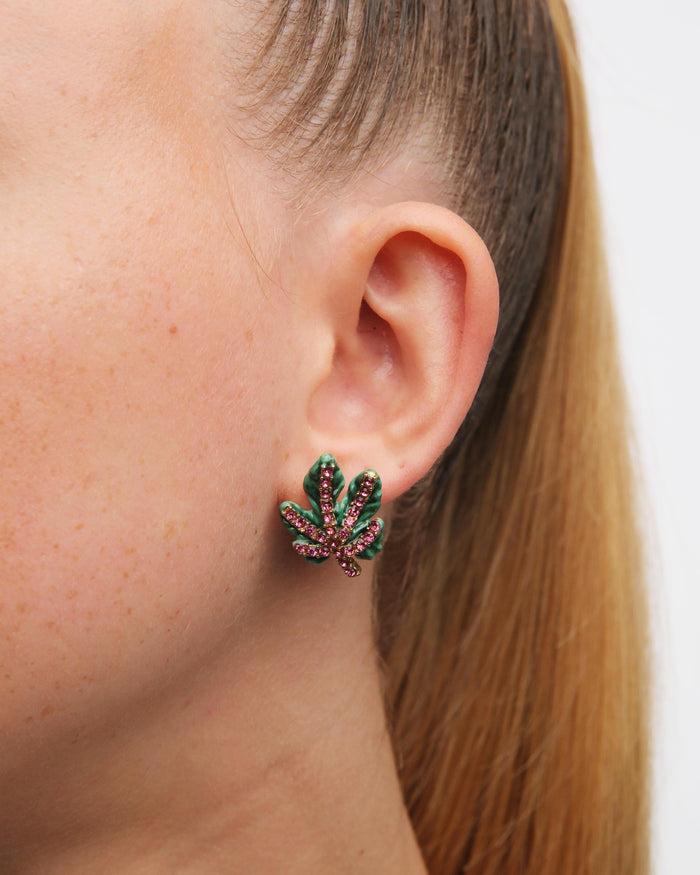 Les Néréides Vine Leaf And Faceted Crystal Post Earrings - Multicolor