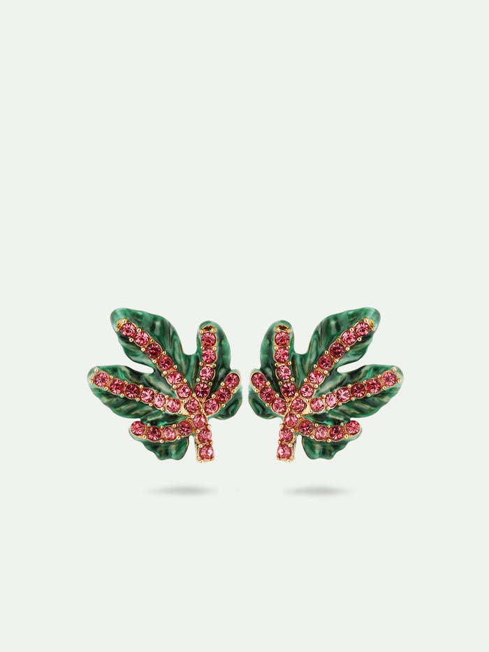 les néréides Vine Leaf and Faceted Crystal Post Earrings - Multicolor
