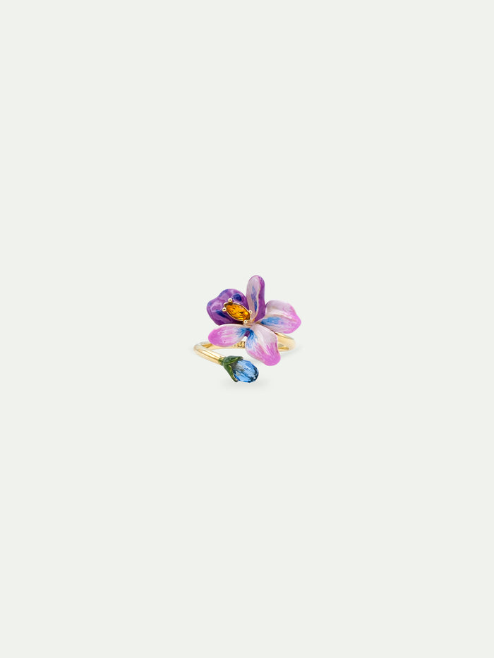 Les Néréides Violet Flower And Blue Cut Stone Adjustable Ring - Multicolor
