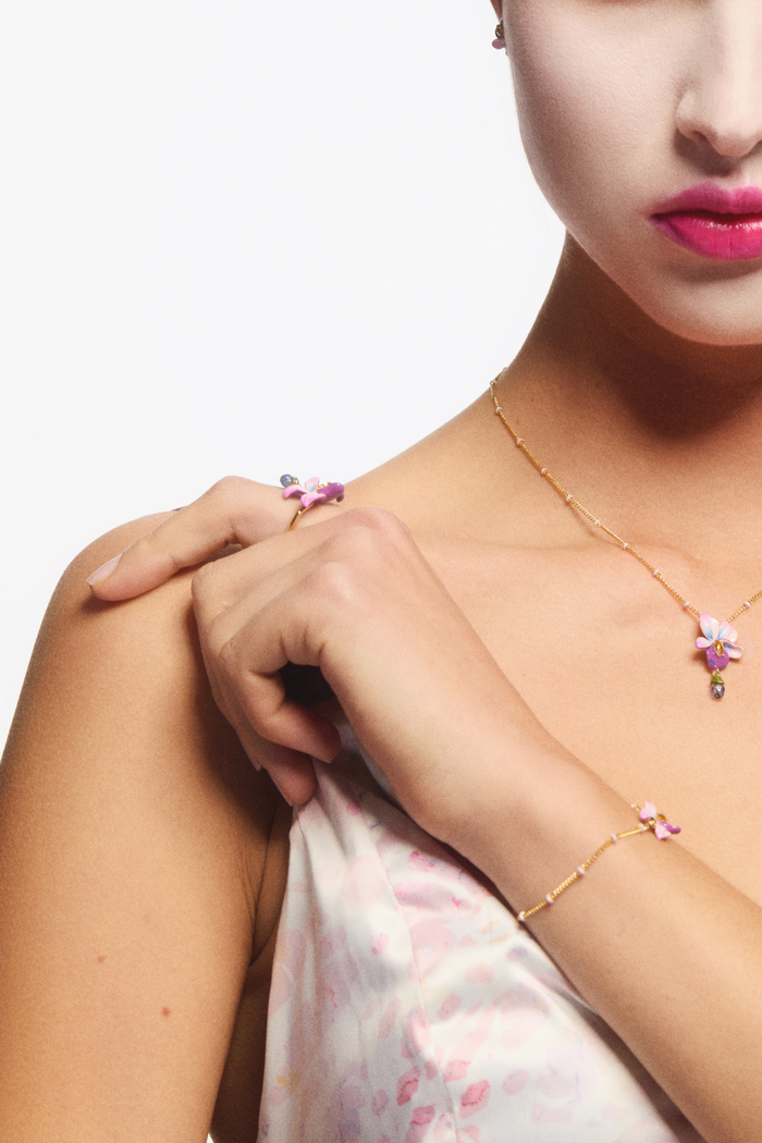 Les Néréides Violet Flower And Blue Cut Stone Adjustable Ring - Multicolor