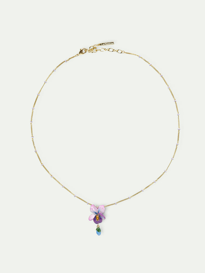 Les Néréides Violet Flower And Hanging Blue Stone Beaded Chain Pendant Necklace - Multicolor