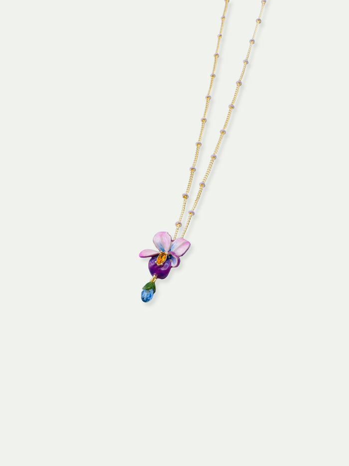les néréides Violet Flower and Hanging Blue Stone Beaded Chain Pendant Necklace - Multicolor