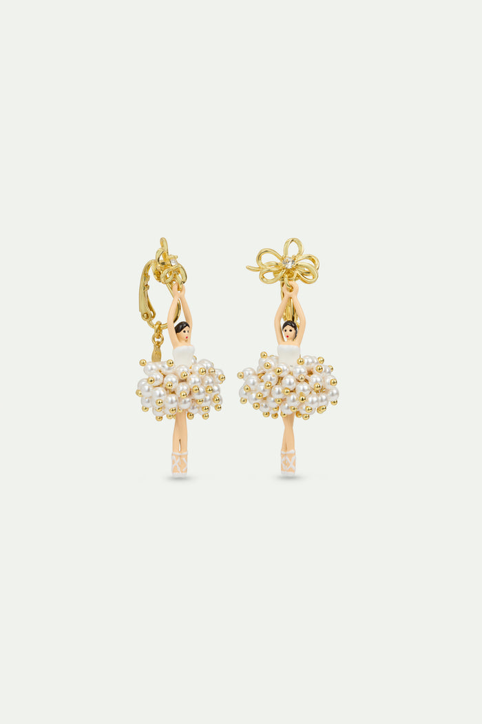 Les Néréides White And Gold Ballerina Clip-On Earrings - White / Gold