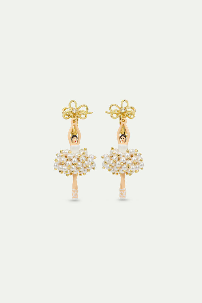 les néréides White and Gold Ballerina Clip-On Earrings - White / Gold