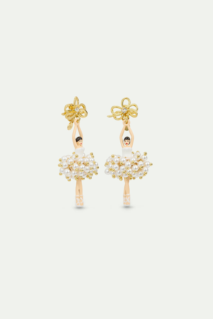 Les Néréides White And Gold Ballerina Post Earrings - White / Gold