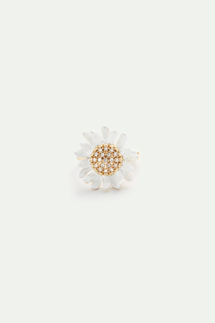 Les Néréides White And Gold Daisy Ring With A Pavé Heart - 5.5 (50 Mm) / Multicolor