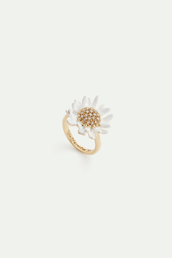 les néréides White and Gold Daisy Ring with a Pavé Heart - 5.5 (50 mm) / Multicolor