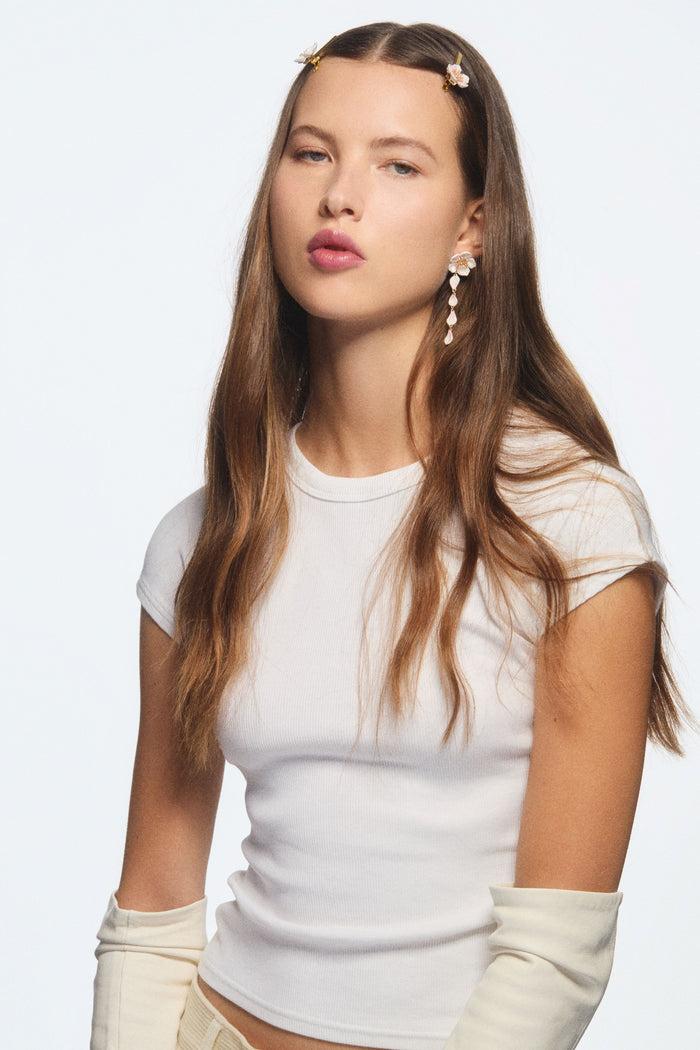 Les Néréides White Cherry Blossom Dangle Post Earrings - White