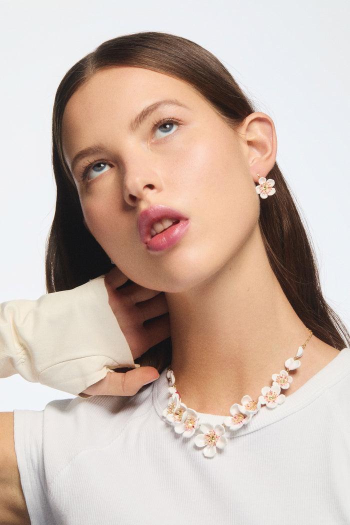 Les Néréides White Cherry Blossom Sleeper Earrings - White