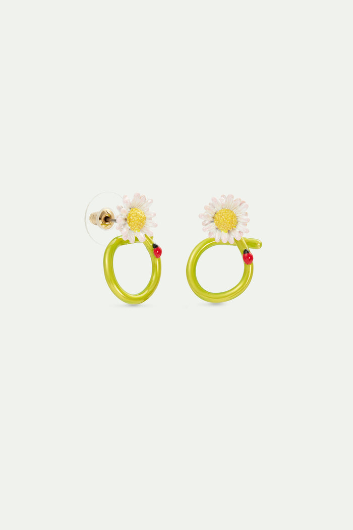 Les Néréides White Flower And Ladybird Post Hoop Earrings - Multicolor
