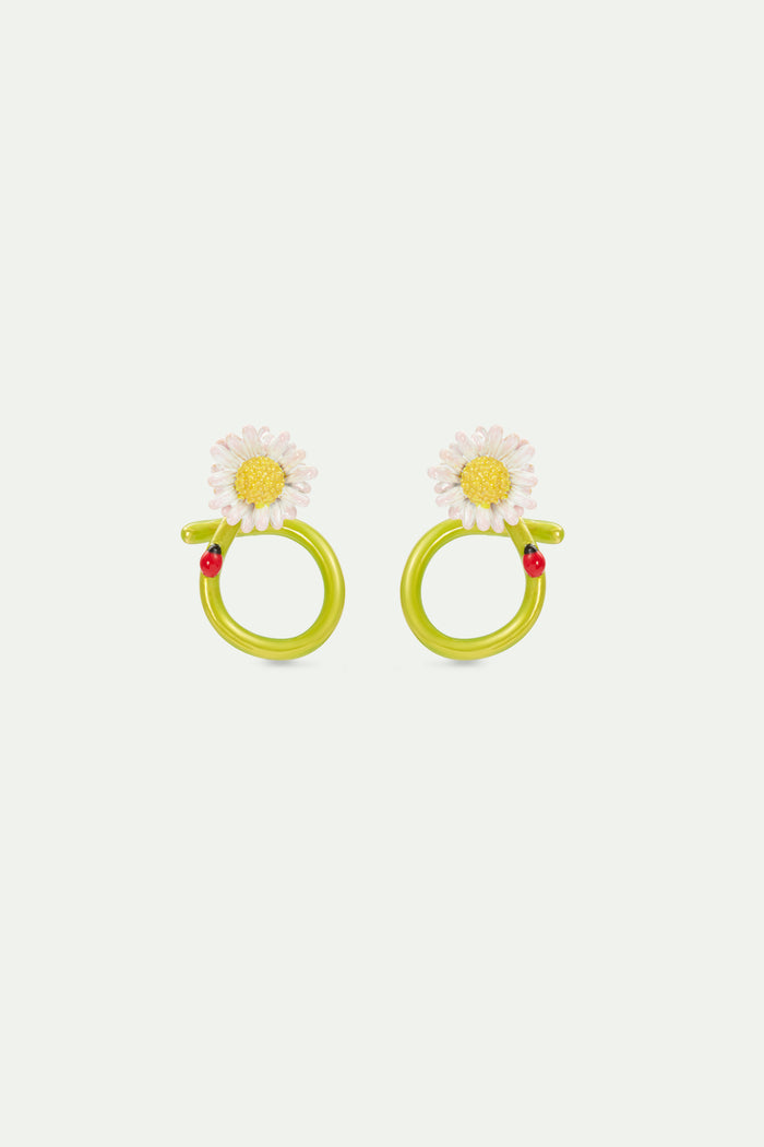 les néréides White Flower and Ladybird Post Hoop Earrings - Multicolor