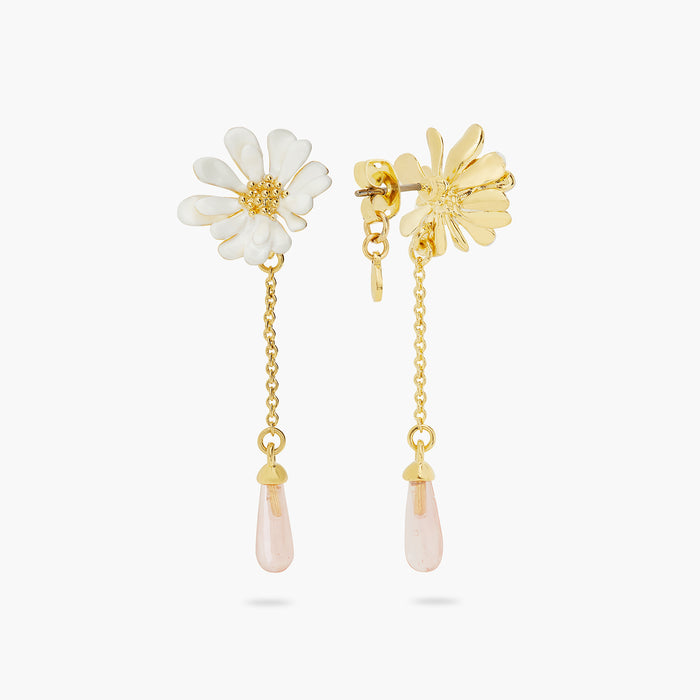 Les Néréides White Flower And Pink Pearl Post Earrings - White
