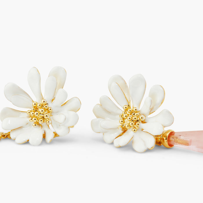 Les Néréides White Flower And Pink Pearl Post Earrings - White