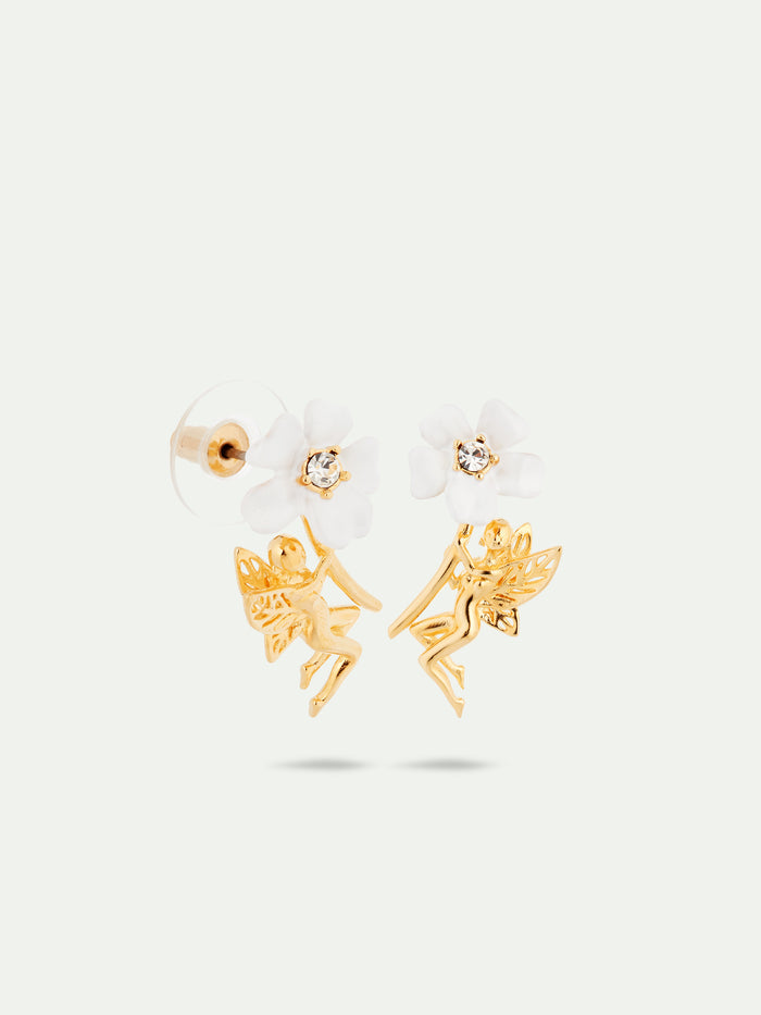 Les Néréides White Jasmine And Fairy Post Earrings - Multicolor