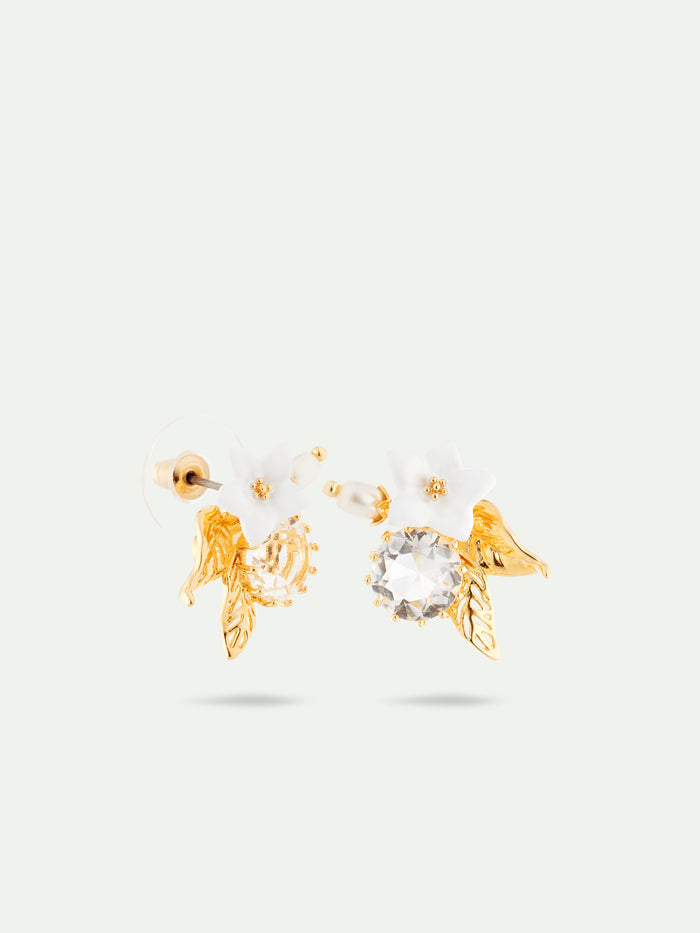 Les Néréides White Jasmine Faceted Crystal And Glass Pearl Bead Post Earrings - Gold