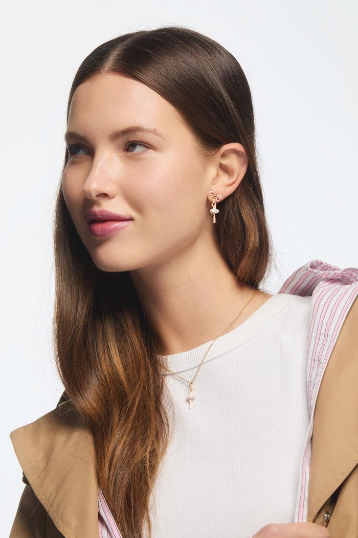 Les Néréides White Tutu And Pink Bow Mini Ballerina Clip-On Earrings - White