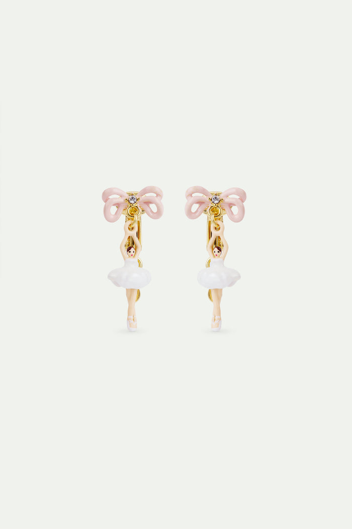 les néréides White Tutu and Pink Bow Mini Ballerina Clip-On Earrings - White