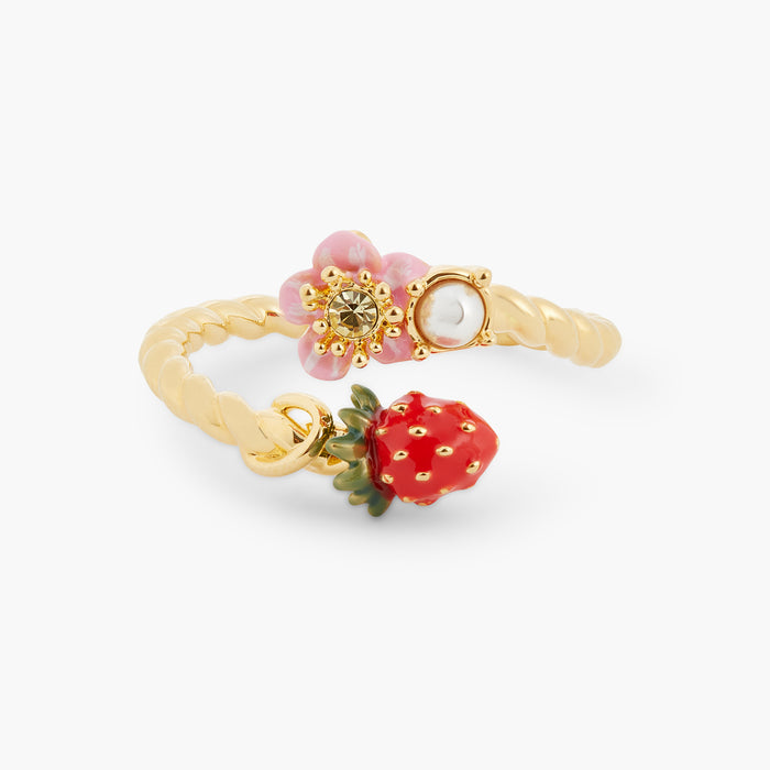 Les Néréides Wild Strawberry And Pink Flower Adjustable Ring - Multicolor