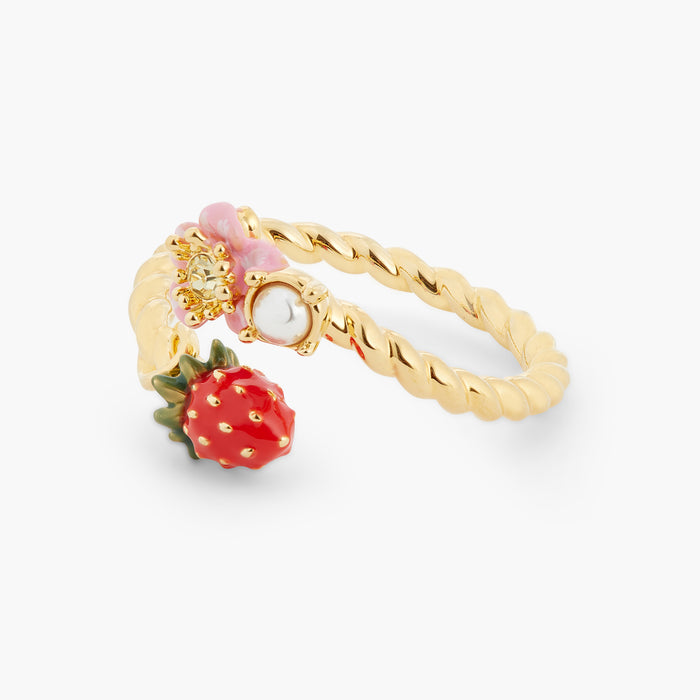 Les Néréides Wild Strawberry And Pink Flower Adjustable Ring - Multicolor