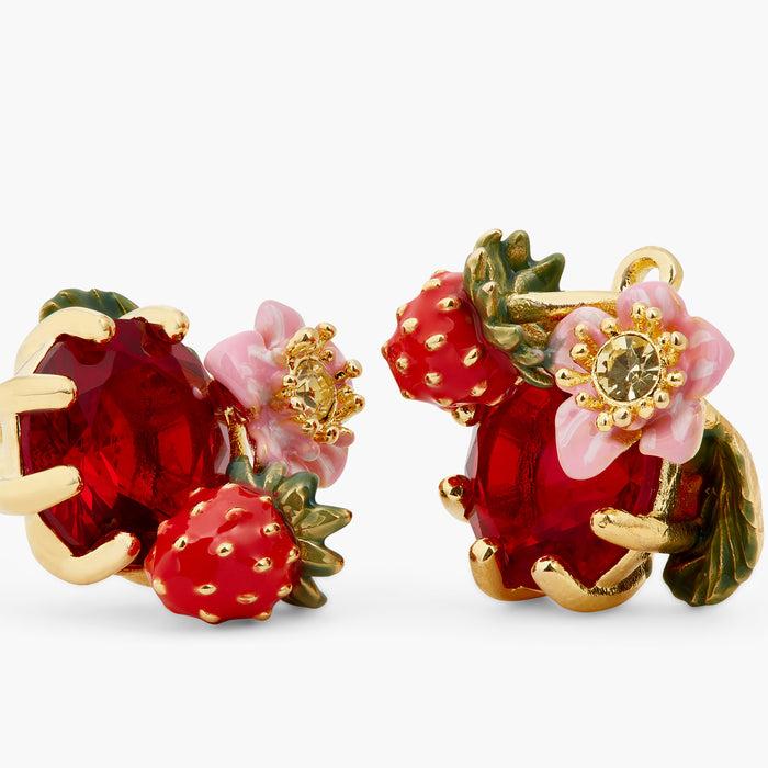 Les Néréides Wild Strawberry And Red Stone Sleeper Earrings - Red